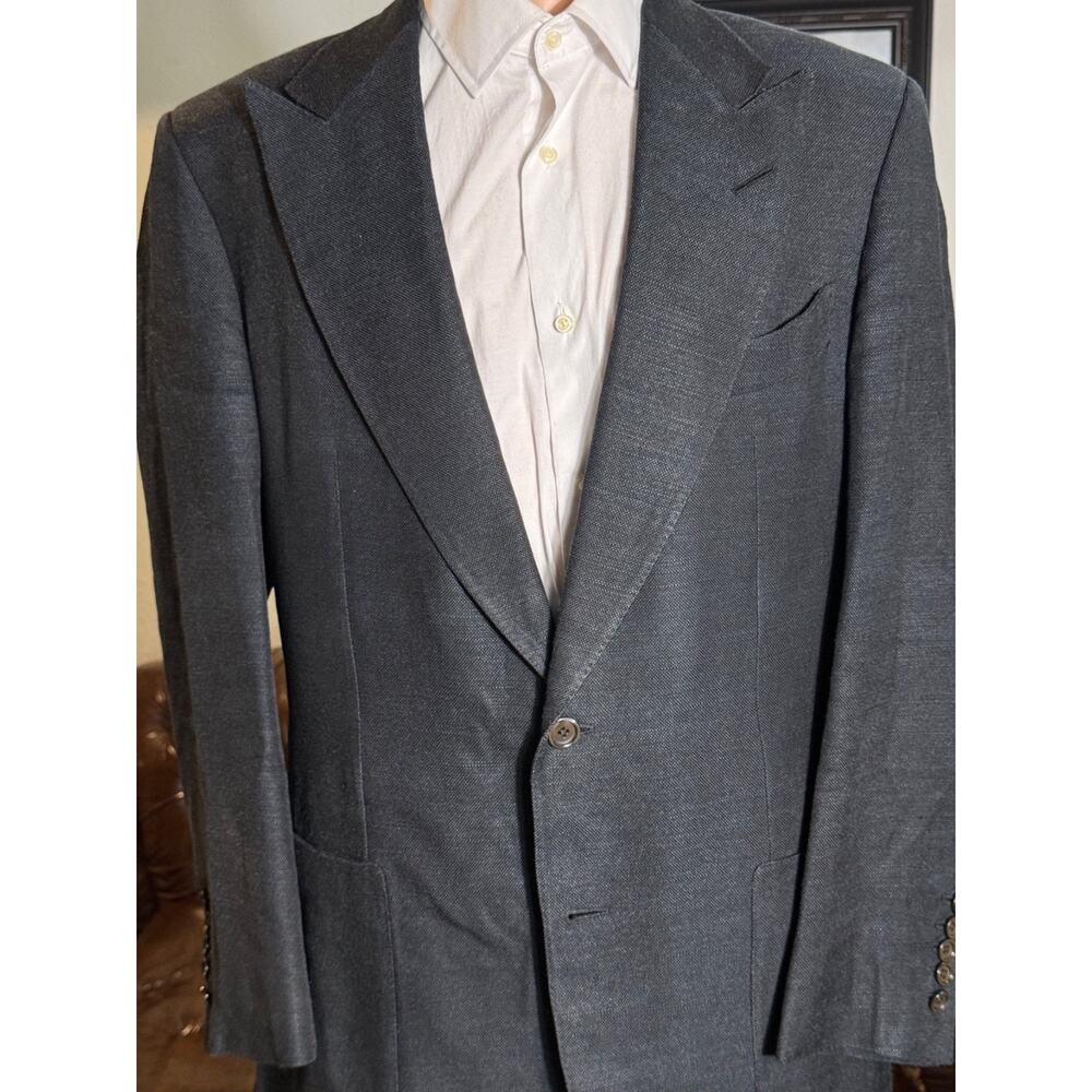 Tom Ford Black Silk Textured Peak Lapel Blazer 54 44R